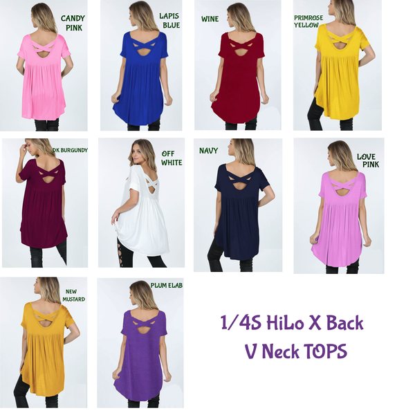 10004 1/4S HiLo X Back V Neck TOPS 314-324