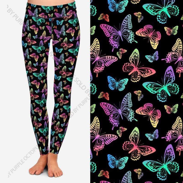 $15.. RY.. 143 Butterfly on Black B DESIGNER LEGGINGS HQ-PBB SO G