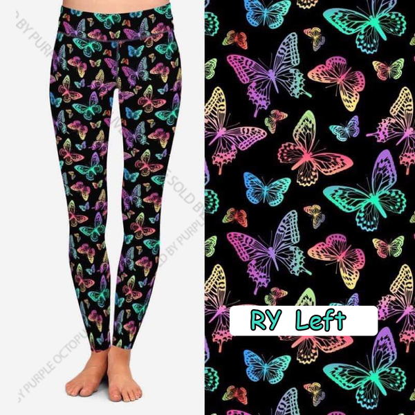 $15.. RY.. 143 Butterfly on Black B DESIGNER LEGGINGS HQ-PBB SO G