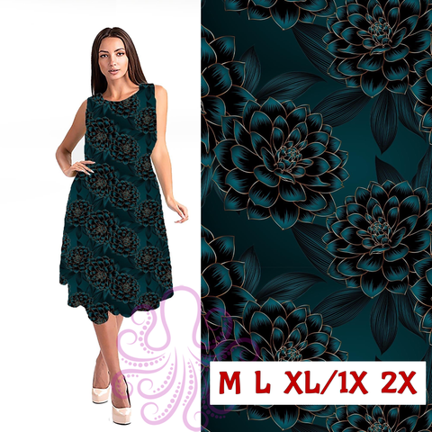1582 0/0S Teal Blossoms SWING DRESS w PKTS HQ-T88A