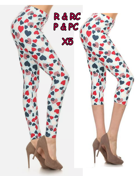 159 Patriotic Hearts LEGGINGS or CAPRI HQ-BBOK G