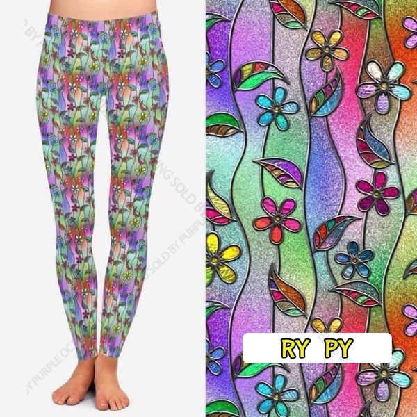 206 Frosted Glass Floral E DESIGNER LEGGINGS HQ-K32B