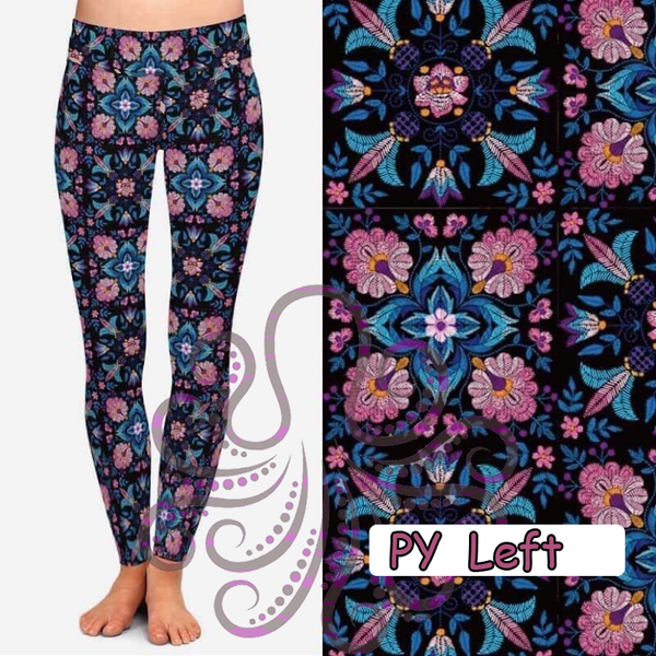 $17 .. PY .. 211 Water Lotus Stitched A DESIGNER LEGGINGS HQ-PBB G