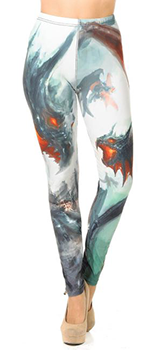 2494 Dragons on White A PREM LEGGINGS HQ-D49B