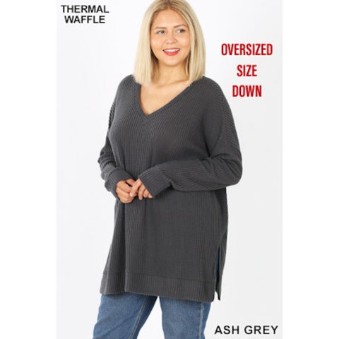 50056 4/4S Thermal Waffle V Neck SWEATERS IN ASH GREY HQ-B28C