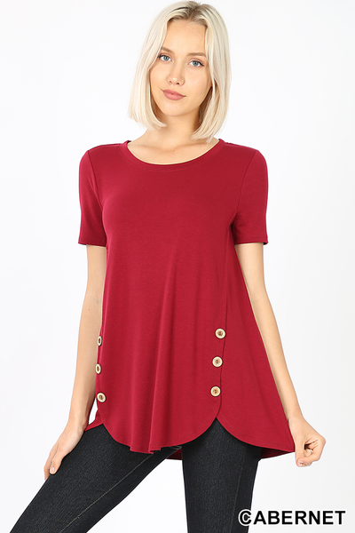 $15 S .. 382 1/4S Dolphin Hem w Wood Buttons TOP in CABERNET HQ-KOL2