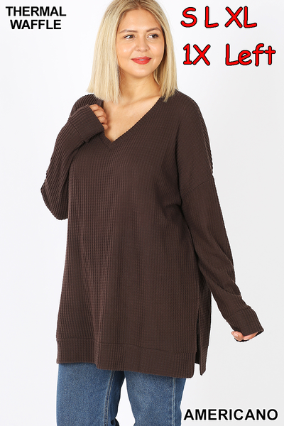 50021 4/4S Thermal Waffle V Neck SWEATERS IN AMERICANO HQ-N132C