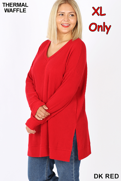 50023 4/4S Thermal Waffle V Neck SWEATERS IN DK RED HQ-N23C