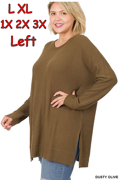 50026 4/4S Thermal Waffle R Neck SWEATERS in DUSTY OLIVE HQ-C33C