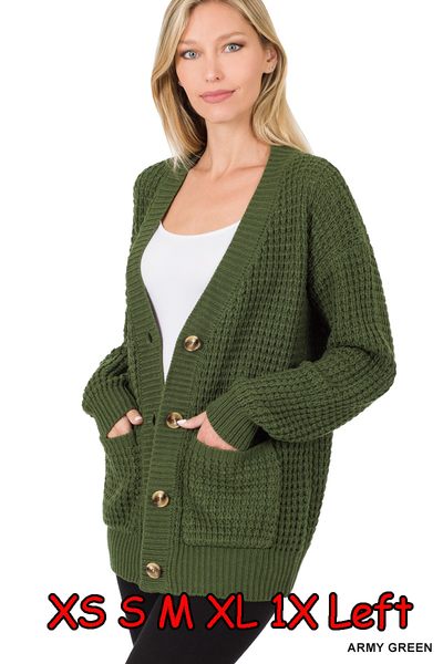 50033 4/4S Waffle CARDIGAN w PKTS in ARMY GREEN HQ-Z