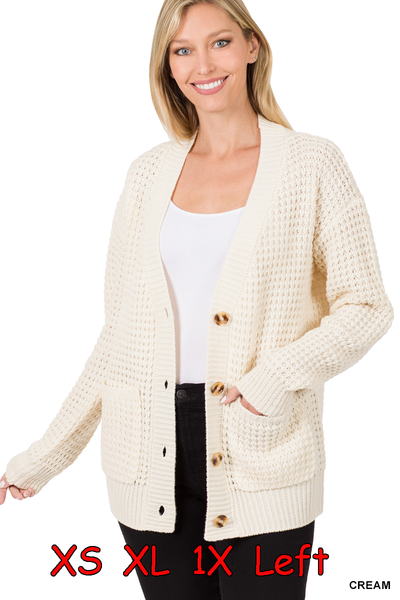 50036 4/4S Waffle CARDIGAN w PKTS in CREAM HQ-Z