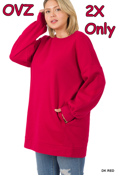 50042 4/4S OVZ LL R Neck SWEATSHIRT w PKTS in DK RED HQ-K24B