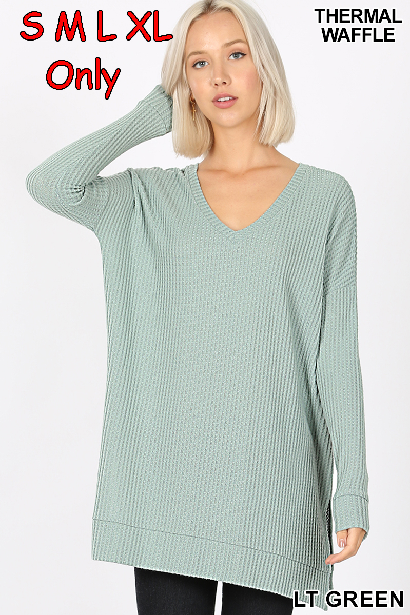 50059 4/4S Thermal Waffle V Neck SWEATERS IN LT GREEN HQ-C2B
