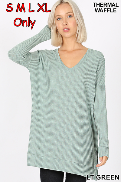 50059 4/4S Thermal Waffle V Neck SWEATERS IN LT GREEN HQ-C2B