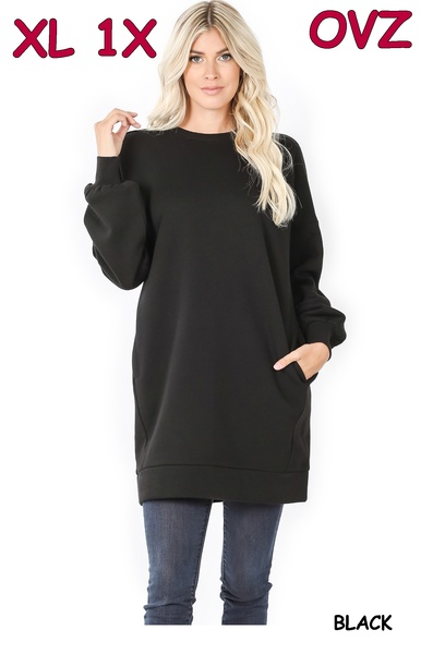 5234 4/4S OVZ LL R Neck SWEATSHIRT w PKTS in BLACK HQ-G34C