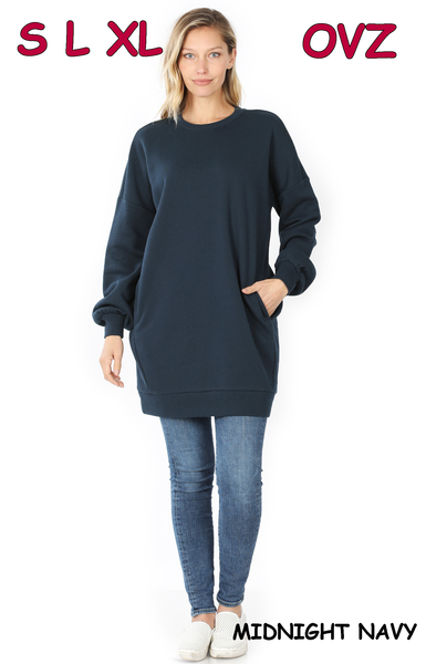 5236 4/4S OVZ LL R Neck SWEATSHIRT w PKTS in MIDNIGHT NAVY HQ-HB6C G