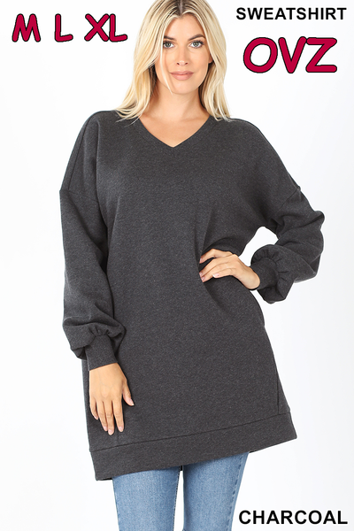 5238 4/4S OVZ LL V Neck SWEATSHIRT w PKTS in CHARCOAL HQ-HA69C G