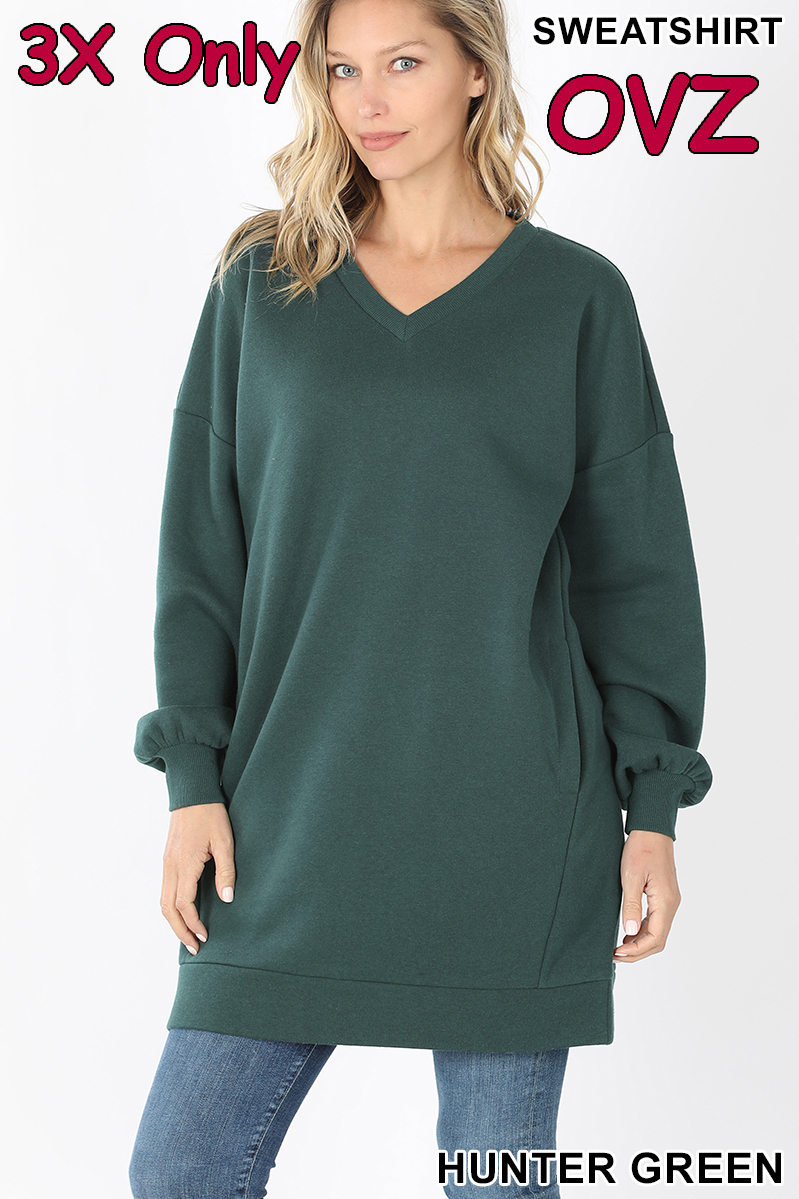 5239 4/4S OVZ LL V Neck SWEATSHIRT w PKTS in HUNTER GREEN HQ-HA27B G