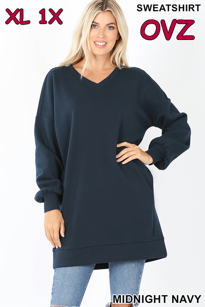 5240 4/4S OVZ LL V Neck SWEATSHIRT w PKTS in MIDNIGHT NAVY HQ-C43C