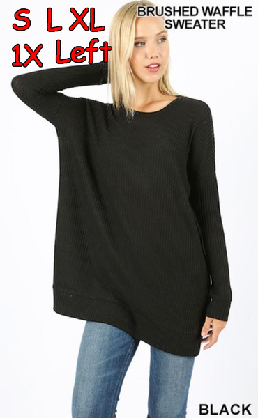 5250 4/4S Thermal Waffle R Neck SWEATERS in BLACK HQ-N22C