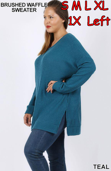 5254 4/4S Thermal Waffle R Neck SWEATERS in TEAL HQ-C19C