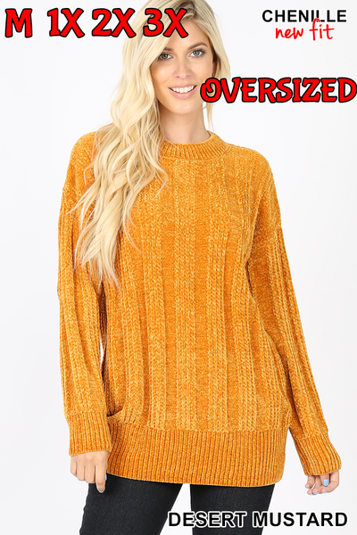 5289 4/4S Cable Knit Chenille SWEATER in DESERT MUSTARD HQ-N3C