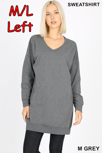 5711 4/4S OVZ V Neck SWEATSHIRT w PKTS in MID GREY HQ-E33T