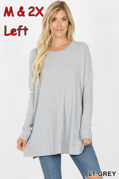 587 4/4S Thermal Waffle R Neck SWEATERS w SS in LT GREY HQ-J42T
