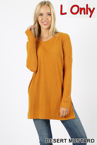 593 4/4S Thermal Waffle R Neck SWEATERS w SS in DESERT MUSTARD HQ-HB3T G