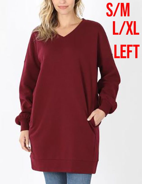 5935 4/4S OVZ V Neck SWEATSHIRT w PKTS in DK BURG HQ-F16A