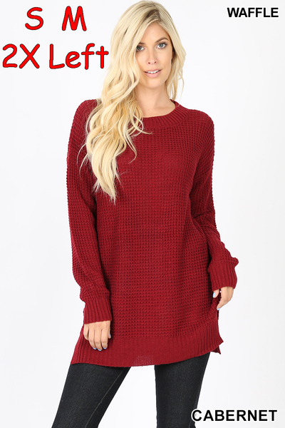 636 4/4S Thermal Waffle R Neck SWEATERS w SS in CABERNET HQ-N33T G