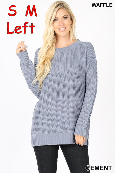 640 4/4S Thermal Waffle R Neck SWEATERS w SS in CEMENT HQ-I13T
