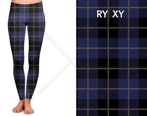 7058 Blue Plaid DESIGNER LEGGINGS HQ-A9A