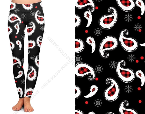 7081 Red Plaid Paisley DESIGNER LEGGINGS HQ-F26A