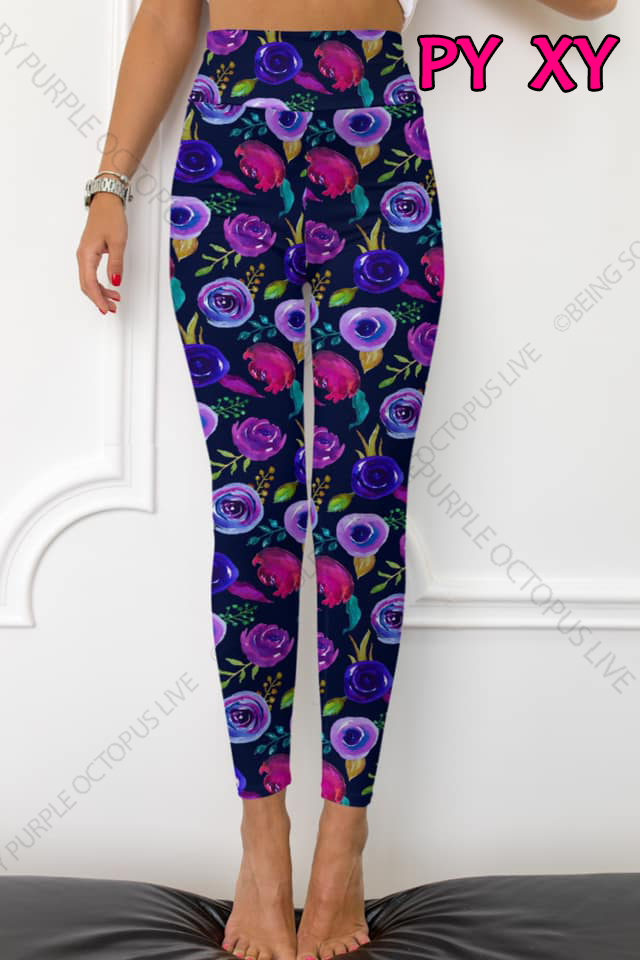 7127 Plum Floral DESIGNER LEGGINGS HQ-M16B G