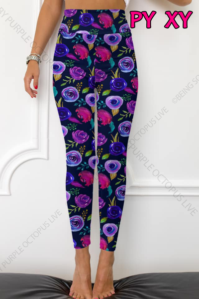 7127 Plum Floral DESIGNER LEGGINGS HQ-M16B G