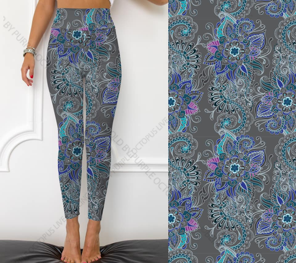 7261 Grey Paisley Mist DESIGNER LEGGINGS HQ-HA21B G