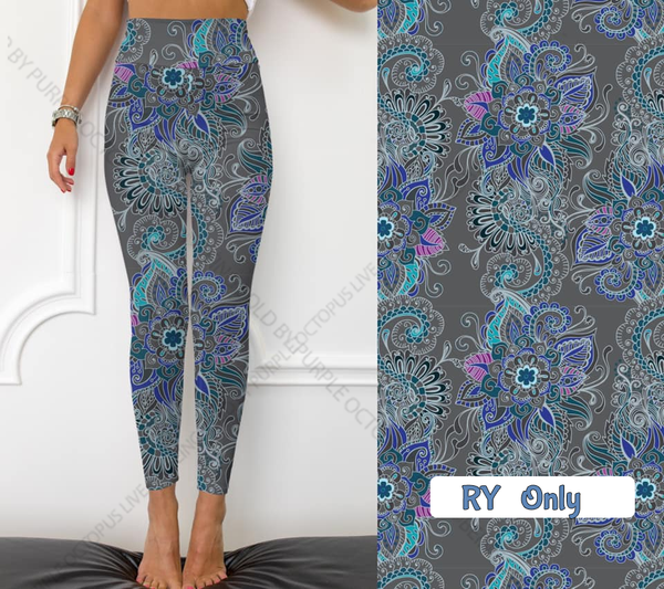 7261 Grey Paisley Mist DESIGNER LEGGINGS HQ-HA21B G