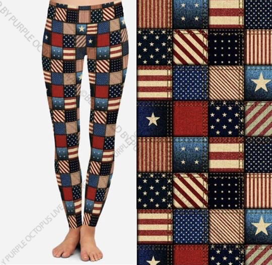 7401 Patriotic Patches DESIGNER LEGGINGS HQ-N69C