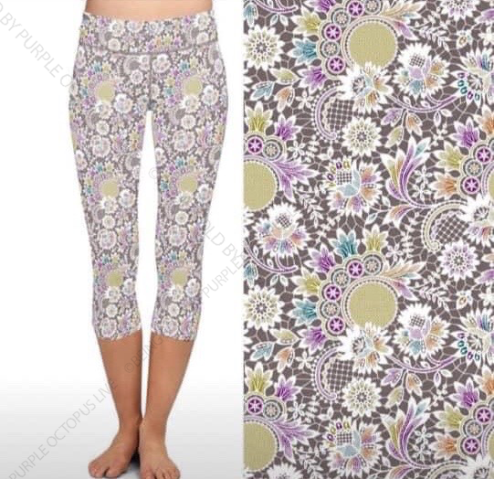 7438 Basket of Flowers DESIGNER LEGGINGS (Capri Left) HQ-PBB