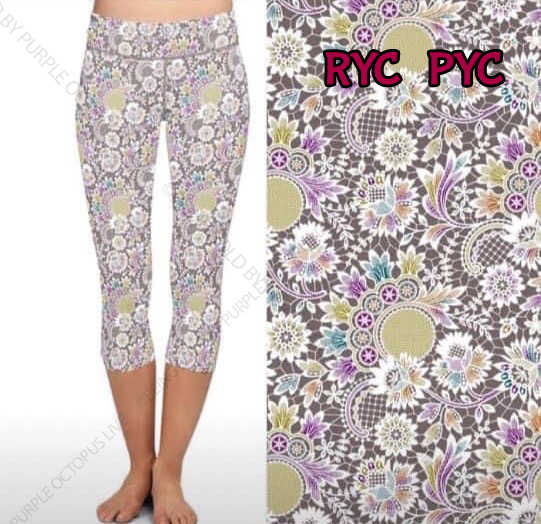 7438 Basket of Flowers DESIGNER LEGGINGS (Capri Left) HQ-PBB