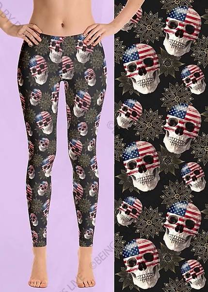 7488 Patriotic Skulls DESIGNER LEGGINGS HQ-BBOK