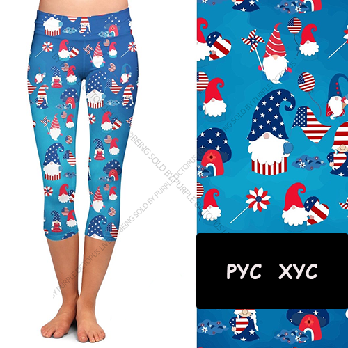 7489 Patriotic Gnomes DESIGNER LEGGINGS HQ-JULY4 CAPRI ONLY