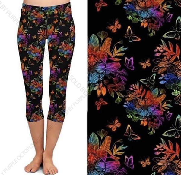 7544 Butterfly Blossoms DESIGNER LEGGINGS or CAPRI HQ-BBOK