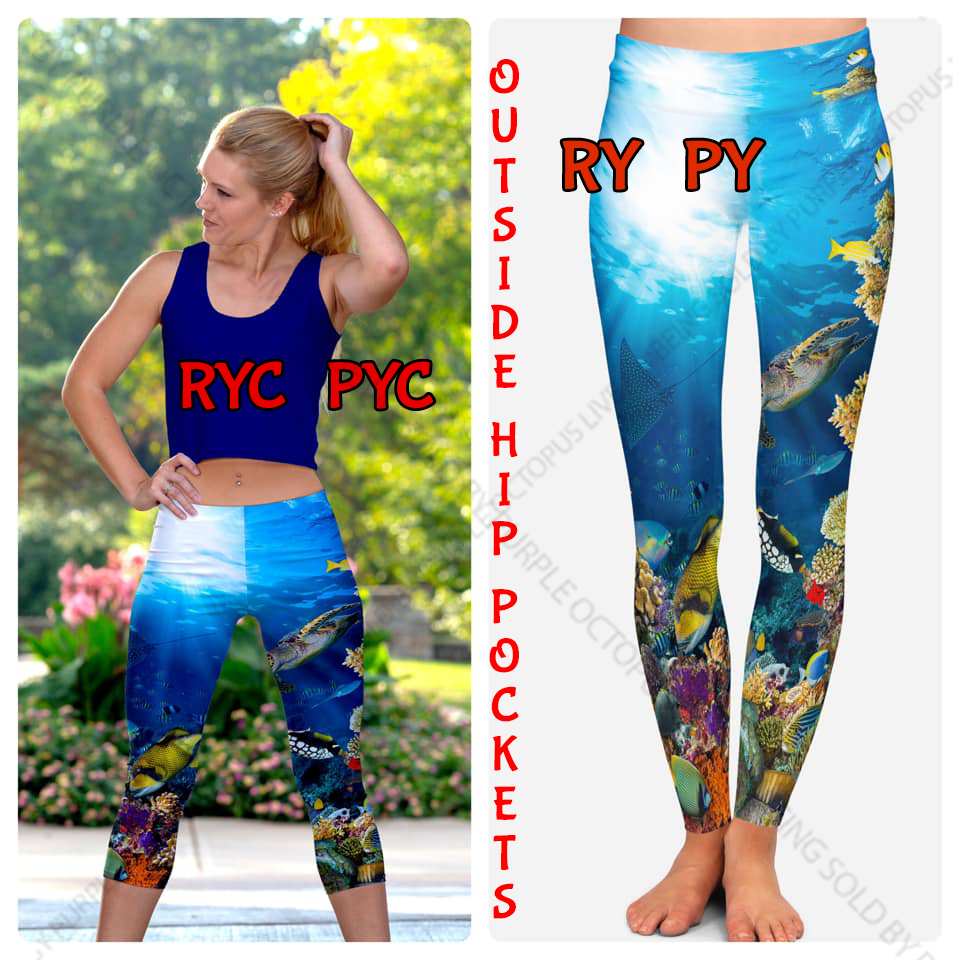 7558 Under the Ocean w Pkts DESIGNER LEGGINGS or CAPRI HQ-PBB