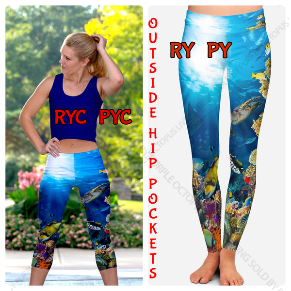 7558 Under the Ocean w Pkts DESIGNER LEGGINGS or CAPRI HQ-PBB