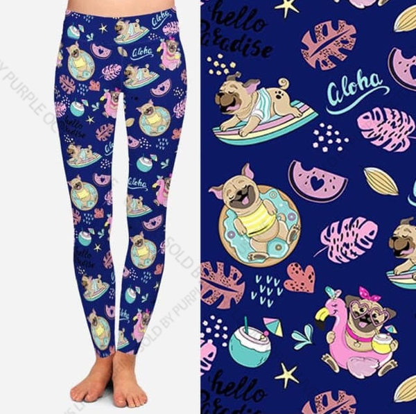 7583 Pugs in Hawaii DESIGNER LEGGINGS HQ-PBB