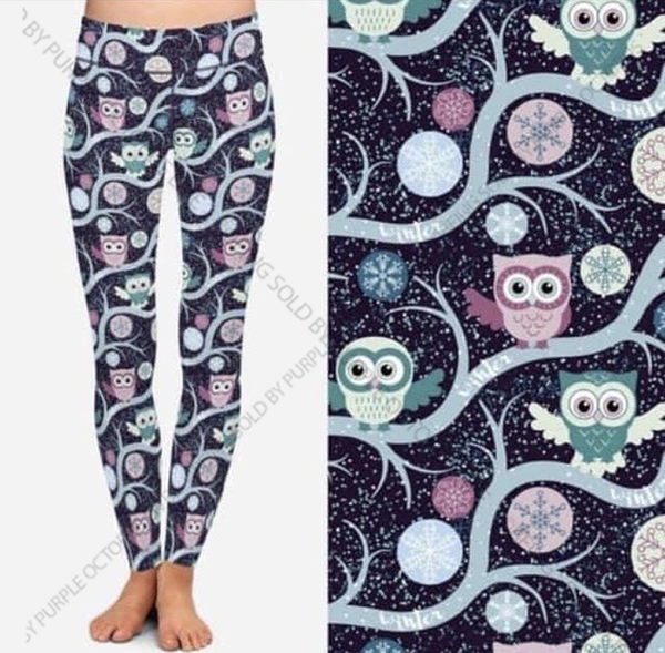 7643 Pastel Snowy Owls DESIGNER LEGGINGS HQ-SR16B G
