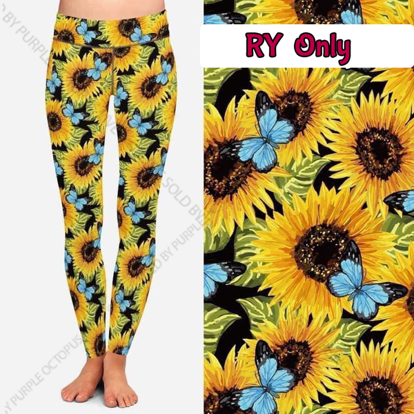 7671 Blue Flutter & Sunflowers DESIGNER LEGGINGS HQ-PBB