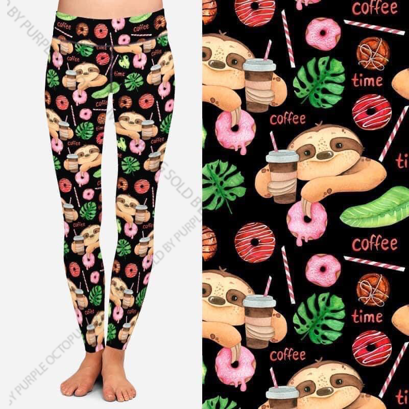 7672 Coffee Time Sloths DESIGNER LEGGINGS HQ-PBB